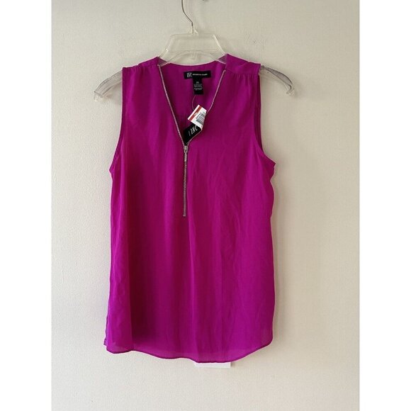 🎈🎈🎈INC Sheer V Neck Sleeveless  1/4 Zip Blouse Magenta Size XS NEW Lightweight - Picture 1 of 9